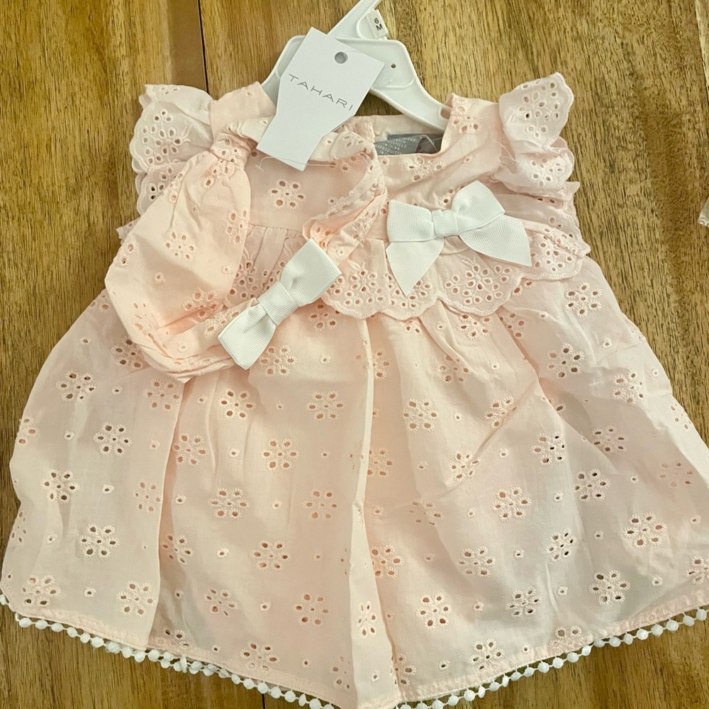 Tahari Baby Pink Eyelet Dress with Bows